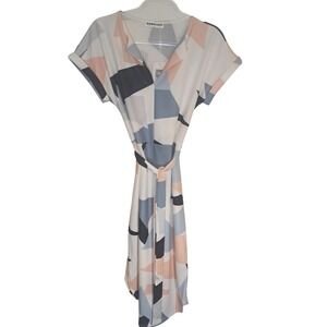 ECOWISH Geometric Colorblock Maxi Dress Womens M Pastels Belt Asymmetric Hem NWT